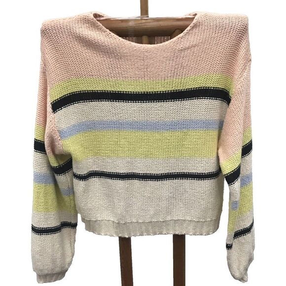 Billabong Sweater Striped Slouchy Fit Cotton Pullover Women M Long Sleeve - Picture 1 of 13